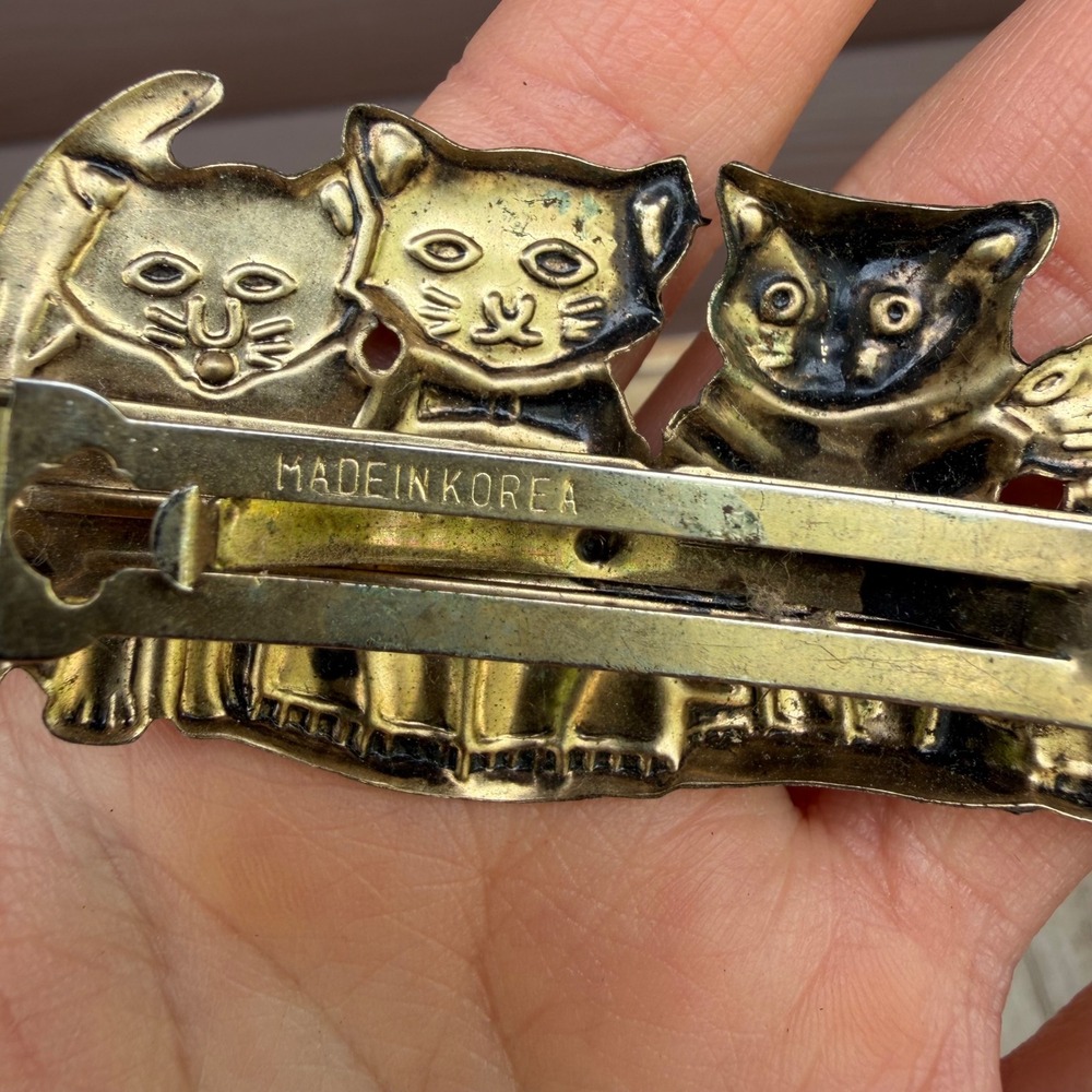 Vintage Cat Hair Barrette Women Gold Tone Five Kittens French Clip Korea 3 Inch - Picture 4 of 6